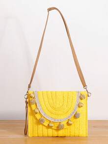 新款夏季斜挎包，女士休闲沙滩包，简约纯色度假包，女士钱包，适合日常、约会、度假、海滩、节日、音乐节、大学。