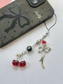 1 件 Y2K 红色樱桃形手机挂绳饰物，彩色樱桃吊坠适用于手机挂绳和配件，耳机吊坠装饰