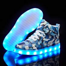 Bepoaa Kids LED Light Up Shoes USB Charging Flashing Light Up High-Top Sneakers For Boys And Girls (Toddler/Little Kid/Big Kid) - 藍色 - 查看 2