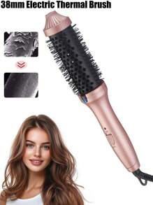Electric Thermal Brush, Blowout Boost 1.5 Inch Heated Round Brush For Blowout Look, Dual Voltage, Pink, Sakura, Tourmaline Ceramic, Negative Ion Technology, Less Damage