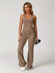 MASKERT Women's Sports Camisole, Yoga Top, Activewear Vest, Comfortable And Breathable For Workout, Yoga, Casual Wear - Chocolate Brown - View 5