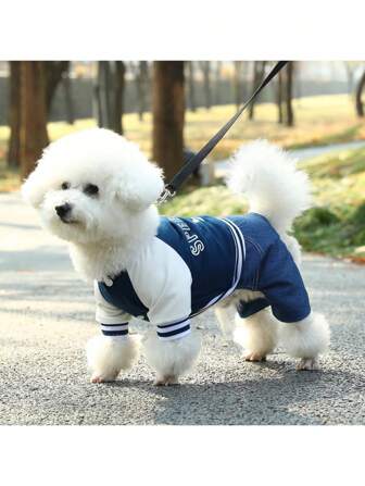 1 pieza Mono todo en uno con estampado de letra bicolor para mascotas, adecuado para perros y gatos pequeños en primavera y otoño (por favor, pida según la circunferencia del pecho y la longitud de la espalda para un ajuste talla grande preciso)