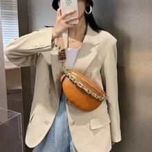 Thick Chain Women's Fanny Pack Plaid Leather Waist Bag Shoulder Crossbody Chest Bags Luxury Designer Handbags Female Belt Bag (Beige) - màu nâu - Xem 3
