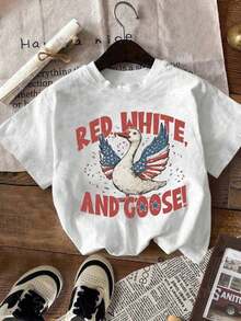 Plus Red White And Goose Funny 4th Of July T-Shirt, Silly Goose Tee, Patriotic Humor, Independence Day, Silly Goose Lover Gift - White - View 3