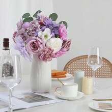 Artificial Flowers Combo, Champagne Silk Roses, Peonies, Dahlias With Stems For DIY Wedding Bouquets, Baby Shower, Table Centerpieces, Home Decor, Fake Floral Arrangements, Party Decorations - Dreamy Purple - 查看 3