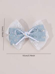 2 pièces Nœuds de cheveux en denim bleu clair pour femmes, avec paillettes scintillantes, pinces alligator avec tulle blanc. Pinces à cheveux mignonnes et douces pour une utilisation quotidienne. Barrettes délicates, accessoires pour cheveux des femmes, pinces plates, épingles à cheveux, pinces à cheveux