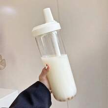 Botella de agua de plástico con pajita paraé de la leche y perlas, 500/850ml, con cubierta para taza, tazas de café con burbujas, vasos de gran capacidad a prueba de caídas EGVX - 850 ml blanco - Ver 2