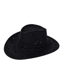 1pc Unisex New American Cowboy Hat, Outdoor Travel Sun Protection Cap, Suitable For Stage Performance - Black - View 5