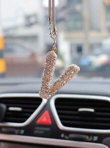 1pc Car Interior Pendant Rhinestone A-Z Letter Car Rear View Mirror Pendant Rear View Mirror Pendant Interior Decoration