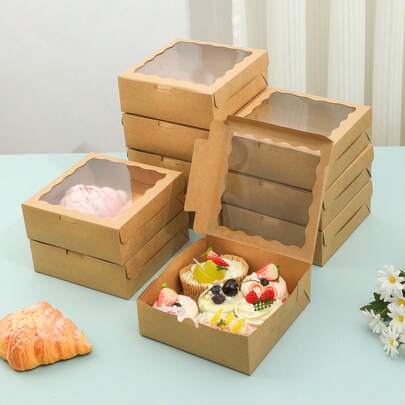 20 Caixas Presenteáveis Quadradas com Visor Transparente - Branco, Preto, Rosa e Madeira Natural ,Perfeitas para Embalar: Macarons, Chocolates, Doces Finos e Sobremesas!,Ideal para Eventos: Casamentos, Chá de Bebê, Festas em Família, Natal e Presentes Especiais