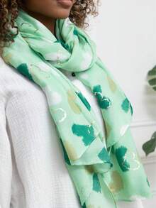 Cherry Printed & Foil Decor Casual Cotton Long Scarf, Suitable For All Seasons - Green - View 2