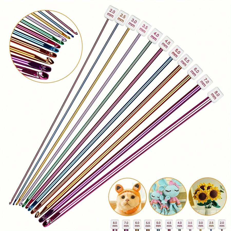 11pcs Tunisian Crochet Hooks, Multicolor Aluminum Afghan Crochet Hooks, 2-8mm Long Crochet Hook Set, Suitable For Beginners (Accessory Colors Random) - Multicolor - View 1