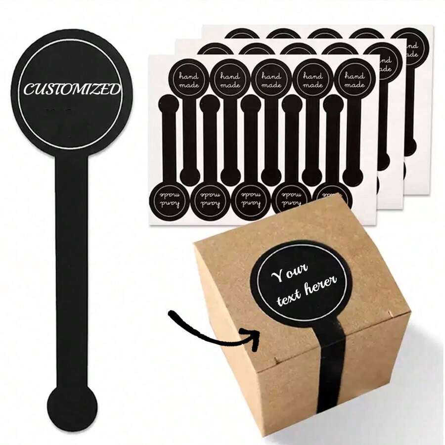 [Customized]1 Customizable Product Packaging Sealing Sticker, Suitable For Popcorn Cake Boxes And Baking Packaging. Black Matte Polka Dot Sealing Stickers - Black - View 1