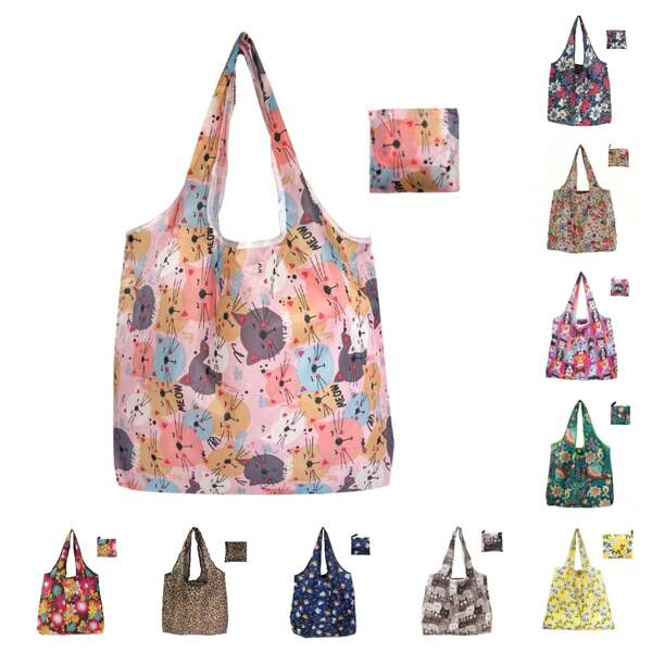 1 pieza (con monedero) Bolso de mano grande con capacidad de moda con estampado, bolso de mano plegable portátil, bolsa de compras, bolso de hombro, bolsa reutilizable