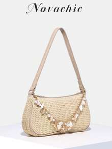 Bolso bandolera retro, bolso de hombro pequeño y elegante con solapa redonda para mujer, vintage - Albaricoque - Ver 3