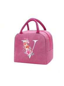 Fashionable Large Capacity Insulated Lunch Tote For Women,Printed With Flowers Letters A-Z Pattern, Thick Aluminum Foil Insulation, Zipper Closure And Fixed Shoulder Strap,Lightweight, Durable , Canvas Lined,Storage Box, Leak Proof Portable Fabric Cutlery Pouches, Durable Utensil Bags With Zipper,Stylish Picnic Bag - Perfect Gift Choice For Work, Camping, Picnics ,School, Travel Or Outdoor Activity ﻿ ﻿