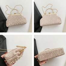 2件套云朵铆钉荷叶边贝壳设计女士单肩包，2025春秋新款，简约链条提手手提包，适合购物、钱包、手提包、年轻女士、大学生、应届毕业生、办公室女士。非常适合办公室、大学、工作、商务、通勤、户外活动、旅行和徒步旅行