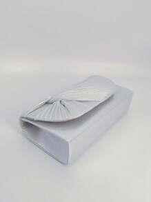 1pc Plain Glittery Knotted Clutch Purse, Silver Color Evening Bag Suitable For Parties, Banquets And Daily Use