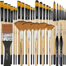 Set di 32 pennelli in nylon - tondi, nocciola, piatti, a ventaglio, angolati e per dettagli, adatti per acrilici, oli e pittura ad acqua, ideali per artisti e studenti, materiale scolastico, back to school