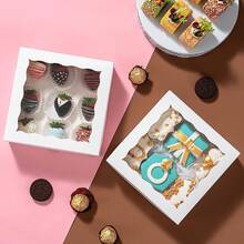 20pcs - Paper Bread Box With Window, White, Black, Pink And Wood Color, Food Safe Gift Container - Perfect For Packing Macarons, Chocolate Sandwiches, Desserts, Candies, Wedding Party Packaging Boxes, Summer Party Packaging Boxes, Family Parties, Gift Packaging Boxes, Dessert Packaging Boxes - 白色 - 查看 5