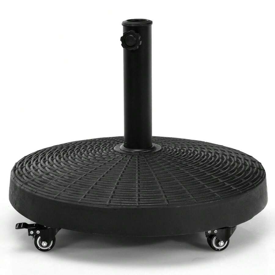 GOFLAME 24KG Round Resin Umbrella Base With Wheels Rattan Designed Outdoor Umbrella Stand - Black - View 1