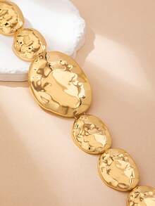 1 件夸张性感金色金属椭圆形吊坠链腰带，适合女性日常和节日装 - 金黃色 - 查看 3