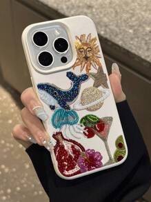 1pc Fashion Cherry Juice, Dolphin, Pineapple Collage Printed Soft Protective Phone Case, Waterproof Anti-Fall Anti-Slip, Suitable Compatible With Apple And Phones