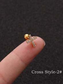 1 件立方氧化锆十字架耳钉，男女适用，14K 镀金杠铃可堆叠，适用于耳轮耳垂软骨耳屏穿孔首饰