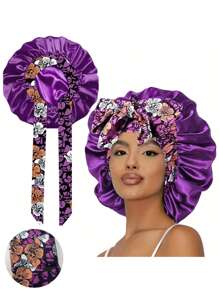 1 pieza Gorro turbante de mujer de satén elástico y sedoso para dormir/maquillaje/uso diario (Estampado aleatorio)