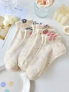 5 đôi tất cổ ngắn chấm bi màu trắng trong suốt dễ thương cho nữ có họa tiết nơ và hoa, thoải mái, chống trượt, thoáng khí, thích hợp cho mùa xuân và mùa hè - trắng - Xem 9