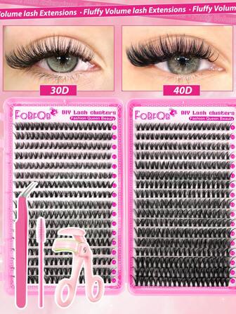 FQBFQB Juego de 800/720/200/160 piezas de extensiones de pestañas 30D 40D 60D 80D con pinzas, cepillo de pestañas y rizador de pestañas, un regalo exquisito ideal para regalo de Año Nuevo, boda, festival de música, Día de Acción de Gracias