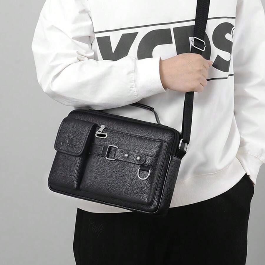 Men's Leather Casual Business Shoulder Bag Crossbody Bag Sling Bag Waterproof Messenger Bags Briefcase - 黑色 - 查看 1