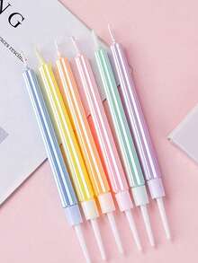 6 件珠光马卡龙色罗马柱菱形图案弧形生日蛋糕装饰蜡烛 - 彩色 - 查看 4