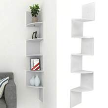 3/5 Tier Floating Wall Shelves Corner Shelf Storage Wood Home Display Bookcase Unit Wooden Wall Mounted Shelves Decor For Bedroom, Study, Living Room - White - View 3