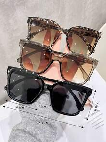 3pcs Women Glasses Combination Oversized Frame Black Leopard Black Leopard Tea Plastic Fashion Glasses Sport Style Frame For Outdoor Summer Beach Travel Party Clothing Accessories - 3pcs Black Leopard Print and Tea Grey Combination - View 5