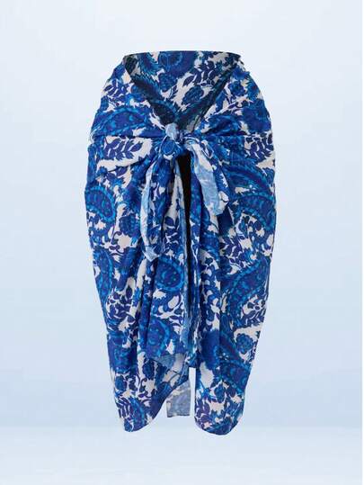 MADE IN TURKEY Patterned Knot Side Beach Cover Up – 75x140 Cm – Lightweight Printed Swim Sarong Wrap