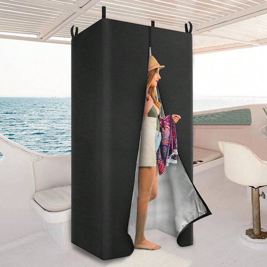 Portable Pontoon Tent, Privacy Boat Tent, 30 * 27 * 72in Heavy Duty Hanging Changing Room, Privacy Curtains For Pontoon Boats, Pontoon Boat Tent Attaches To Top Poles - Black - View 1