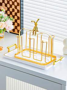 1pc Gold Cup Holder With 6 Storage Racks, Cup Organizer Rack Suitable For Glass Cups, Beer Mugs, Ceramic Mugs Etc., With Drip Tray, Convenient To Use, Minimalist Gold Design, Thick Material, Home Decor And Storage Accessory - Multicolor - View 11