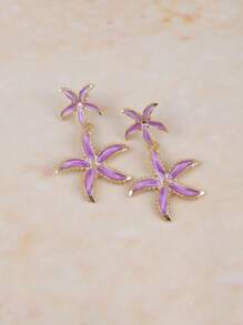 Fashionable Exaggerated Personalized Resort Style Starfish & Five-Petal Flower Women Earrings, Turquoise Five-Pointed Star Earrings Suitable For Resort Wear