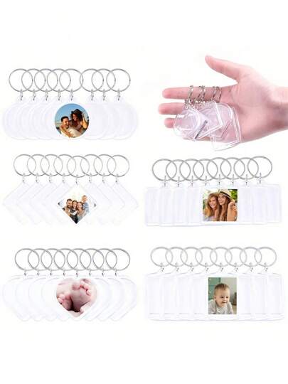 20 piezas/30 piezas Marco de fotos de llavero transparente con forma de corazón y cuadrado, material de acrílico para manualidades DIY, para sostener fotos de seres queridos, decoración de teléfono y llaves de coche, regalos para hermanas, Navidad, recuerdos festivos, mochila para la escuela, accesorios de coche, gótico lindo Y2k