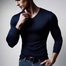 MIL200FIT Playera Hombre Manga Larga Slim Fit Cuello V - Azul Marino - Ver 4