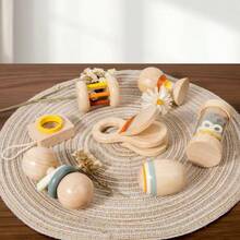 7pcs Baby Rattle Toys Set, Wooden Rattle Handle, Rattle Ball, Rattle Board, Rain Stick, Musical Toys, Christmas & Halloween Gift - Multicolor - View 7