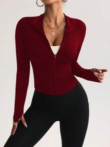 FWH Women's Slim-Fit Workout Running Sports Zip-Up Stretchy Casual Tummy-Control Soft Style Minimalist Elegant , Highly Attractive Combo, Contrast Panels, Running-To-Street Wear, Fashionable & Sexy Tight-Fit Long-Sleeve Yoga Jacket - Nhiều màu - Xem 5