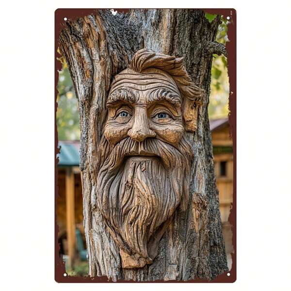 Rustic Wooden Tree Face Metal Sign - 8x12" Humorous Wall Art, Iron Decor For Living Room, Bedroom, And Office - Perfect Gift For Gamers, Artistic Home Decoration, Corridor Decoration, Players