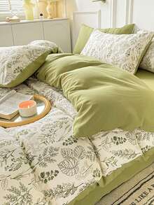 2/3pcs GreenFloral Duvet Cover Set, Bedding, Super Soft And Skin-Friendly Duvet Cover, Boys And Girls,School Student,Dormitory Dress-Up,Washed Duvet Cover, Floral Printed Pattern Comforter Set And Pillow Case, Quilt Core Not Included, Fits For Twin Full King Queen All Size Beds, Suitable For All Seasons, Home Decoration, Bedding Gifts, Machine Washable,Twin Queen King - Green - View 2