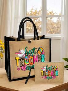 这款创意十足的亚麻手提包印有“老师”字样、钢笔、书籍、花卉图案、卡通动画图案字母、豹纹字母设计、大号手提包、卡其色购物袋、零钱包、教师节感谢礼品以及女士大容量亚麻手提包。它是一款设计新颖、容量大的便携休闲收纳手提包，也是理想的购物袋。多功能便携教师手提包，母亲节礼物。 - 彩色 - 查看 14