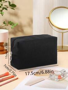 1pc Women's Simple Style Travel Cosmetic Bag, Essential Makeup Organizer For Students - Black - View 2