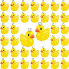 50pcs Cute Mini Resin Duck Pendant, Cartoon Small Yellow Duck Charms For DIY Jewelry, Keychains, Bracelets, Earrings