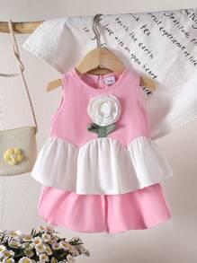 2pcs Toddler Girls Cute Vacation Style Vest Top + Shorts Set, Lightweight For Summer
