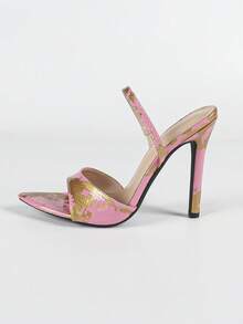 Women's Pointed Toe Glossy Leopard Print Clear Strap Ankle Strap Thin High Heel Sandals, Elegant Glamorous Fashion Party Stilettos - Pink - View 6